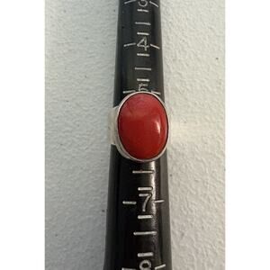 Vintage TR-122 Red Coral Sterling Silver Ring Size 6.5